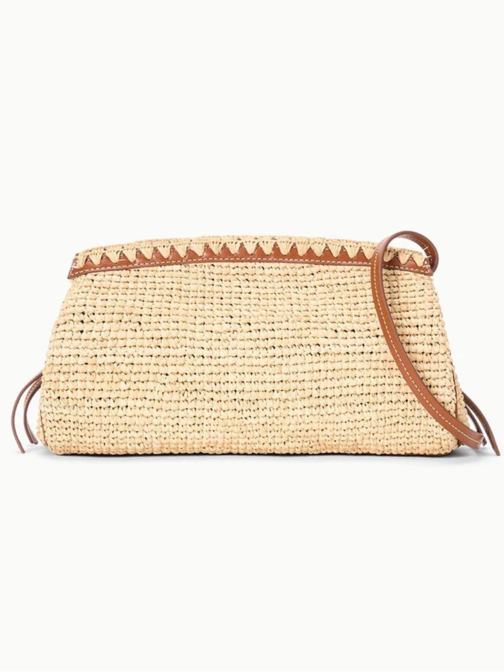 STAUD Lena Raffia and Leather Clutch Bag Natural Tan NWT - Picture 6 of 11